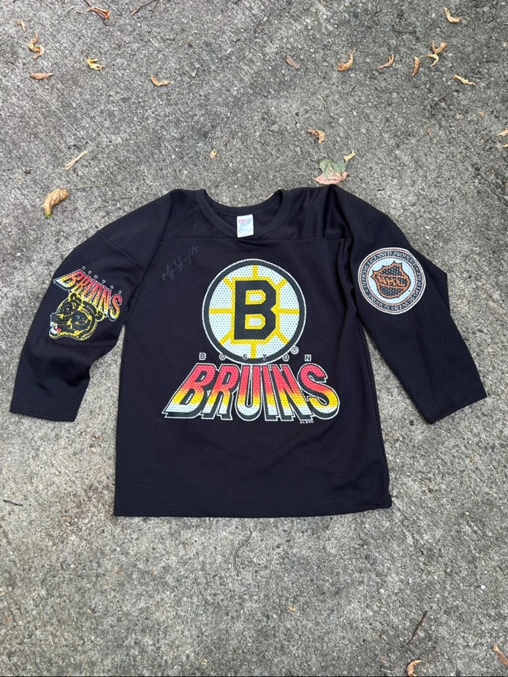 Vintage 1993 CCM Rare Boston Bruins NHL Graphic Hockey Jersey Signed Medium